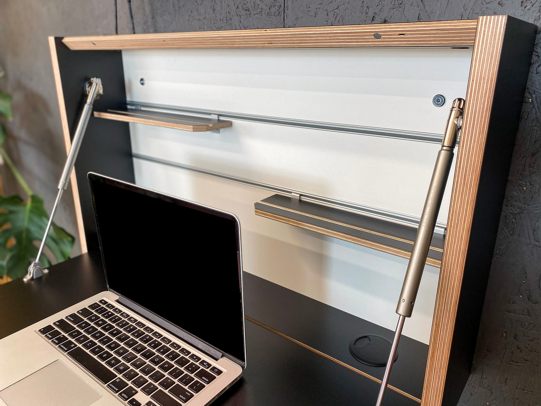 Bureau mural pliable avec étagères - Noir