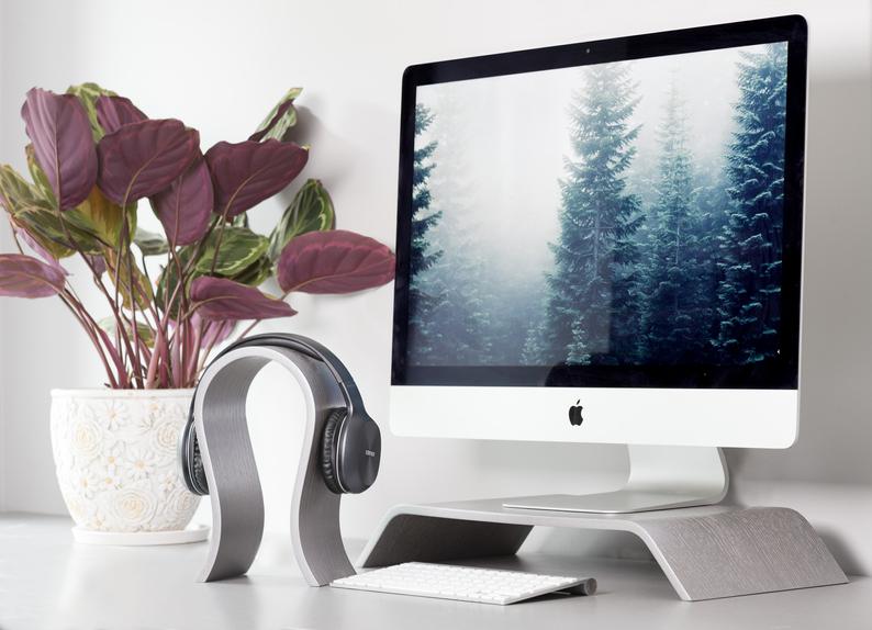 Support de casque audio en bois - Gris