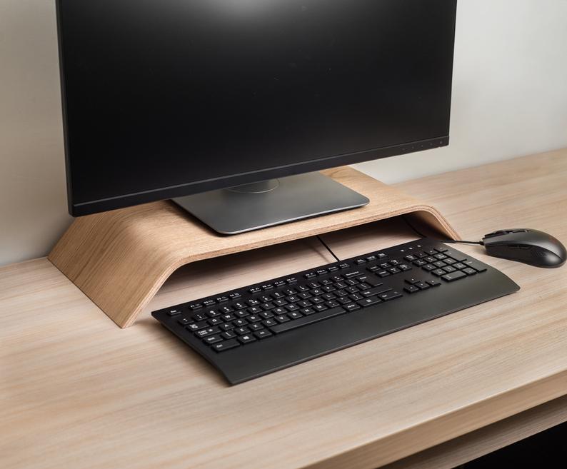 Support d'écran d'ordinateur en bois de frêne