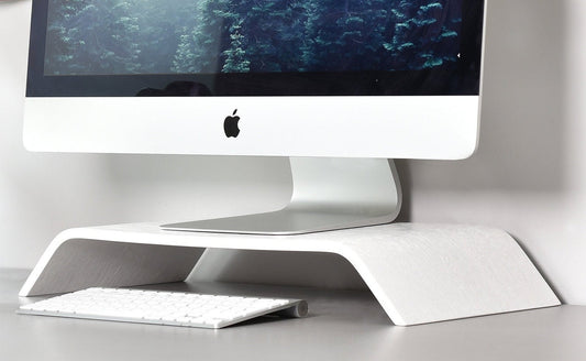 Support d'écran d'ordinateur en bois - Blanc