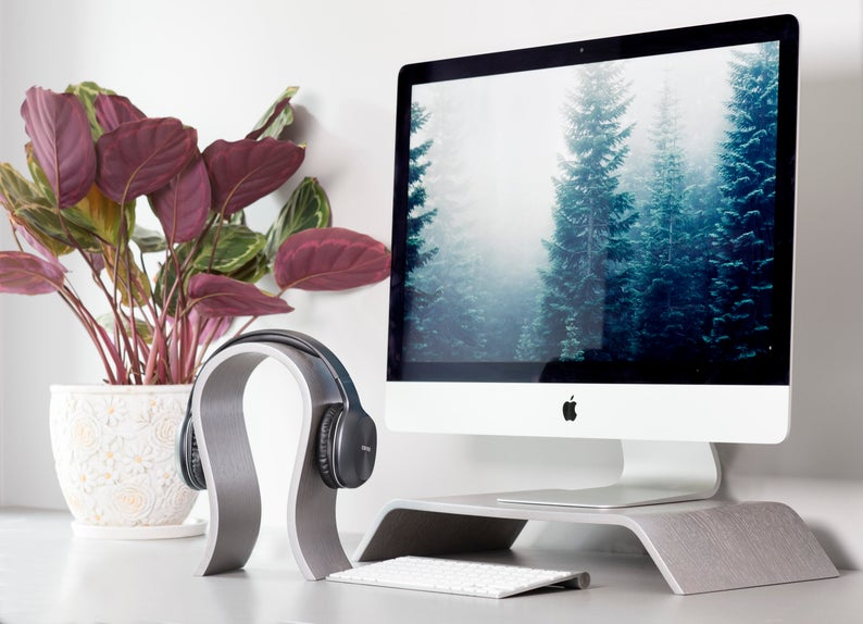 Support d'écran d'ordinateur en bois - Gris