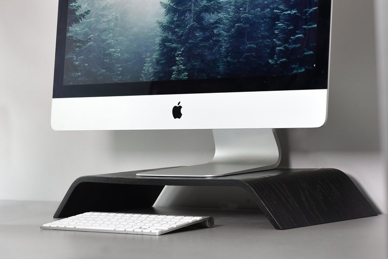 Support d'écran d'ordinateur en bois - Noir